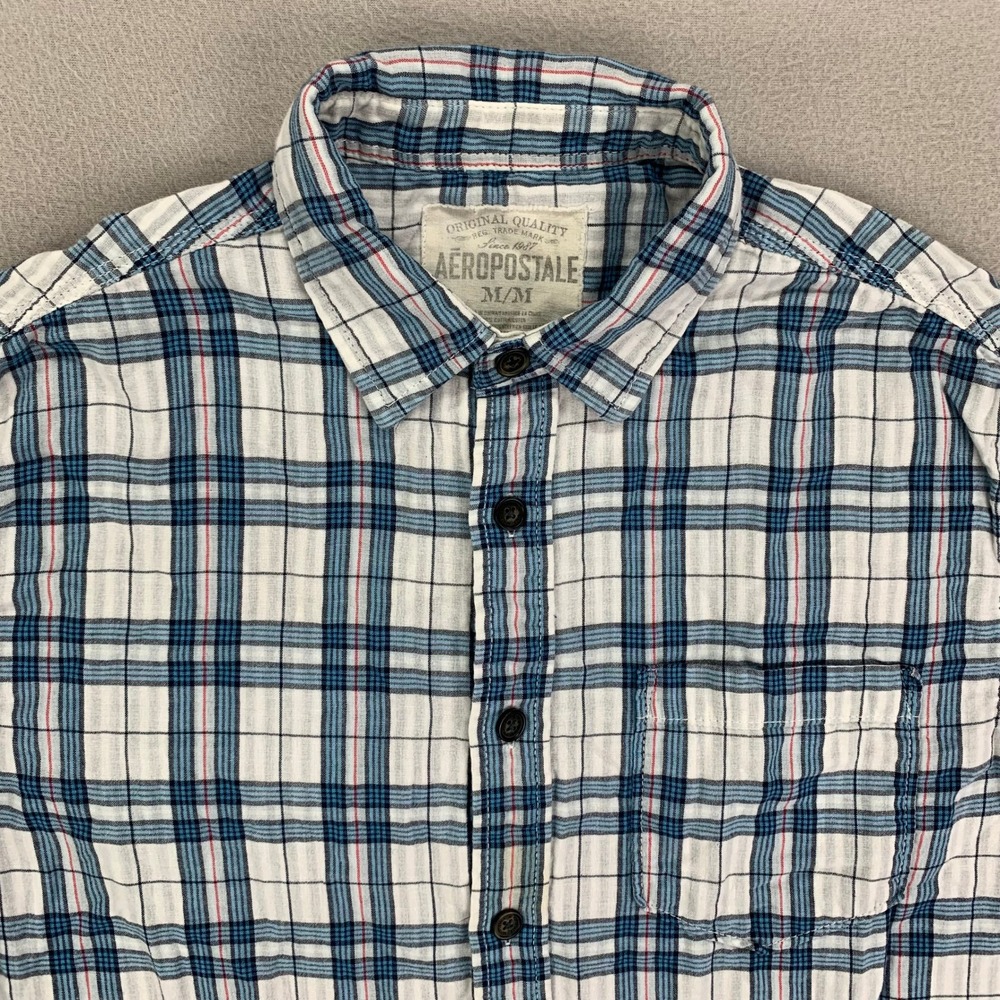 Aeropostale Shirt Mens Medium Blue Plaid Long Sleeve Flannel Button Up Surf‎ Y2K